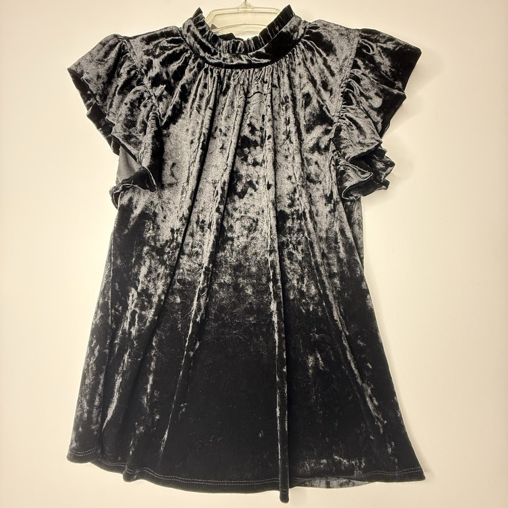 Black Joie Velvet Stretch Ruffle Sleeve Turtle Neck Blouse Small
